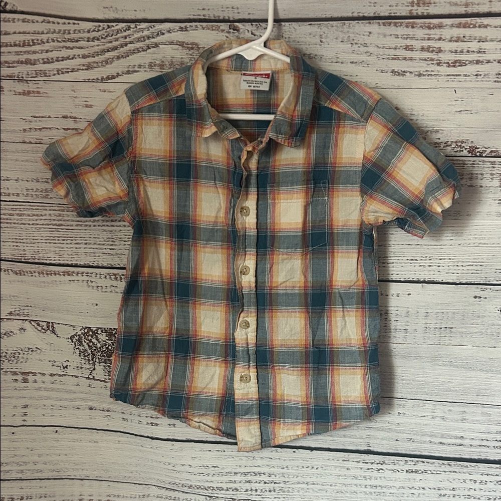 Wrangler Blue and Orange Plaid Button Down Shirt size 5